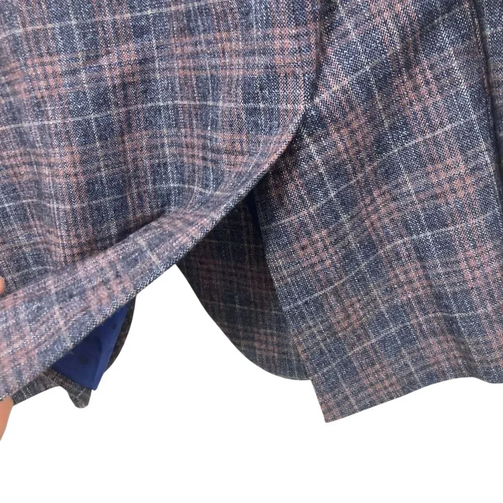Pierre Cardin Navy Pink Plaid Wool Blend Blazer Sport Coat 42R/L